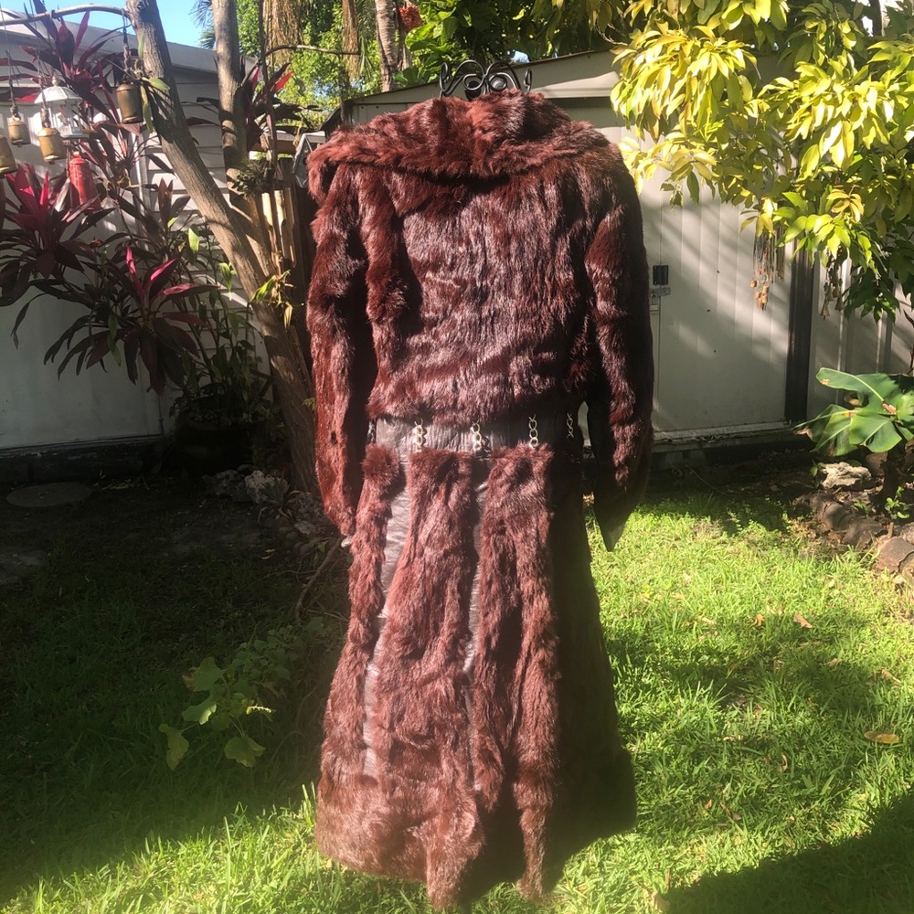 Vintage Reddish Brown Mink Fur & Leather Long Coat - Picture 5 of 14